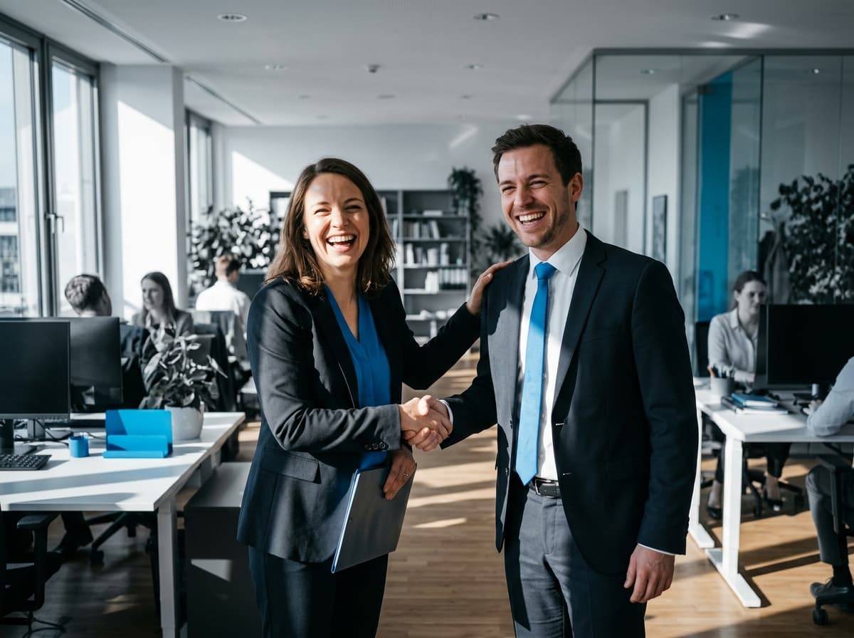 Erfolgreiche Bewerbung — motivierte Menschen freuen sich über den neuen Job